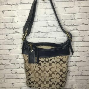 Coach Brown Signature Canvas Shoulder Bag with Black Leather Trim F0726-11443